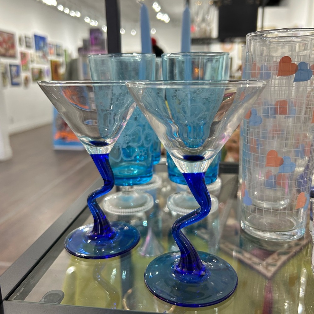 Vintage Blue Twisted Stem Martini Glasses